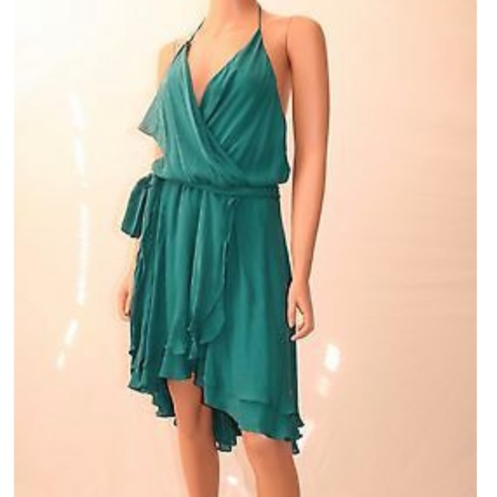 Haute Hippie 100% silk halter faux wrap dress